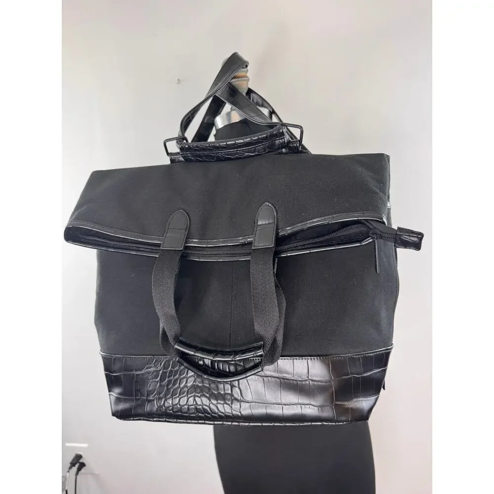 Beis Black Convertible Backpack Croc Embossed Leather Crossbody Travel Bag